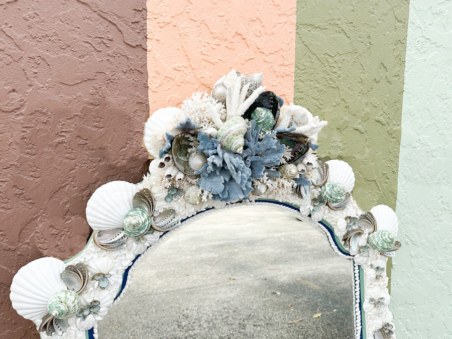 Kips Bay Show House Cobalt and Celadon Custom Shell Mirror