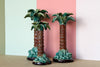 Set of Three Majolica Palm Tree Candle Holders