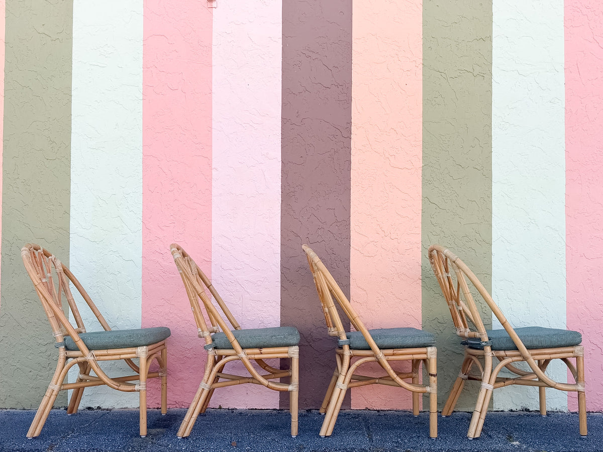 Set of Six Old Florida Rattan Dining Chairs