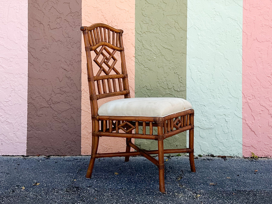 Set of Six Fretwork Rattan Dining Chairs