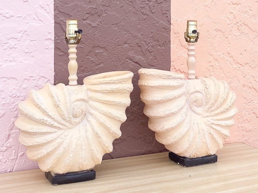 Pair of Plaster Nautilus Lamps