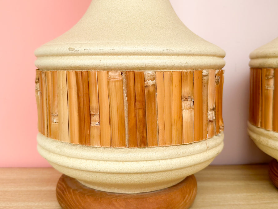 Pair of Ceramic and Bamboo Lamps