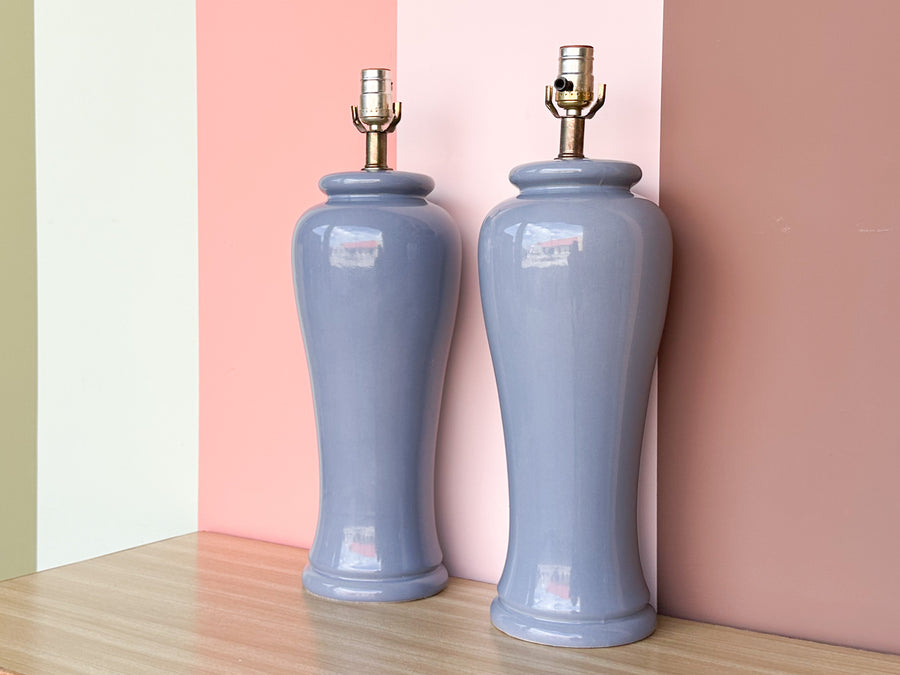 Pair of Stormy Ocean Blue Lamps