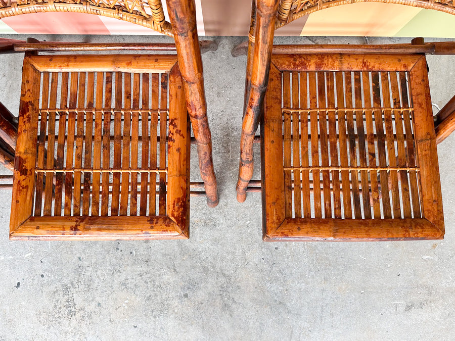 Set of Four Bamboo and Cane Folding Chairs