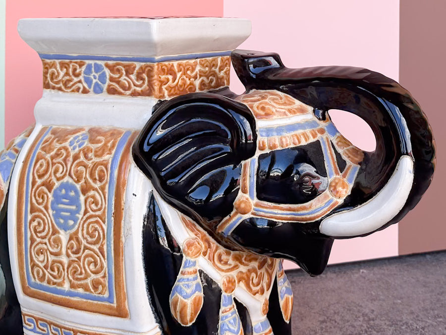 Black Ceramic Elephant Garden Seat