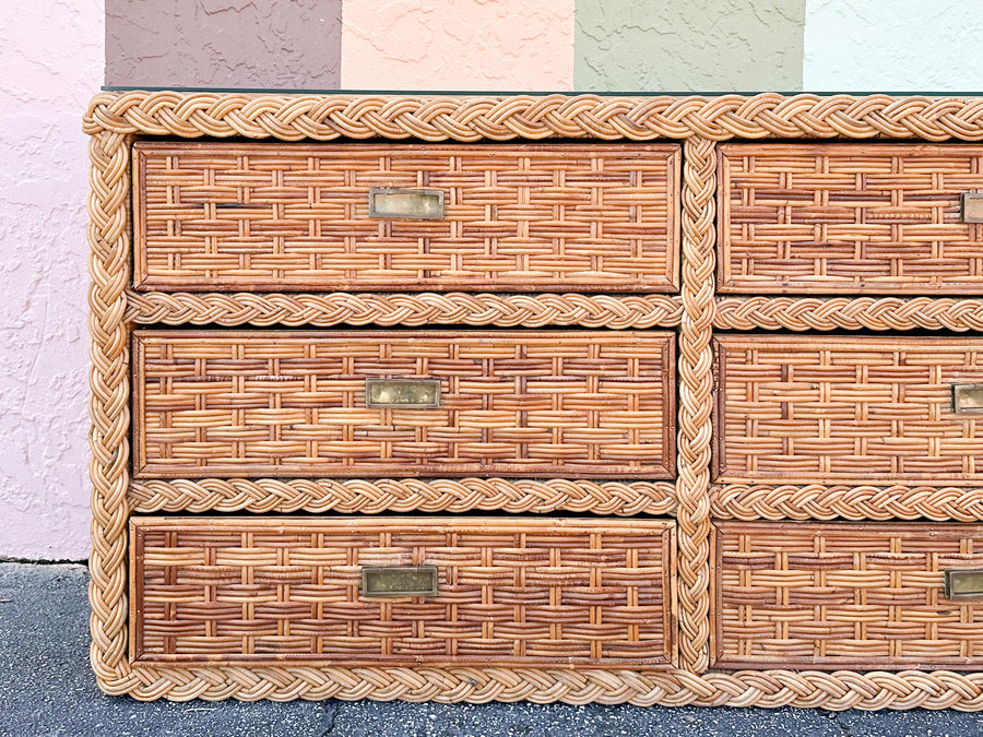 Braided Rattan Wrapped Dresser