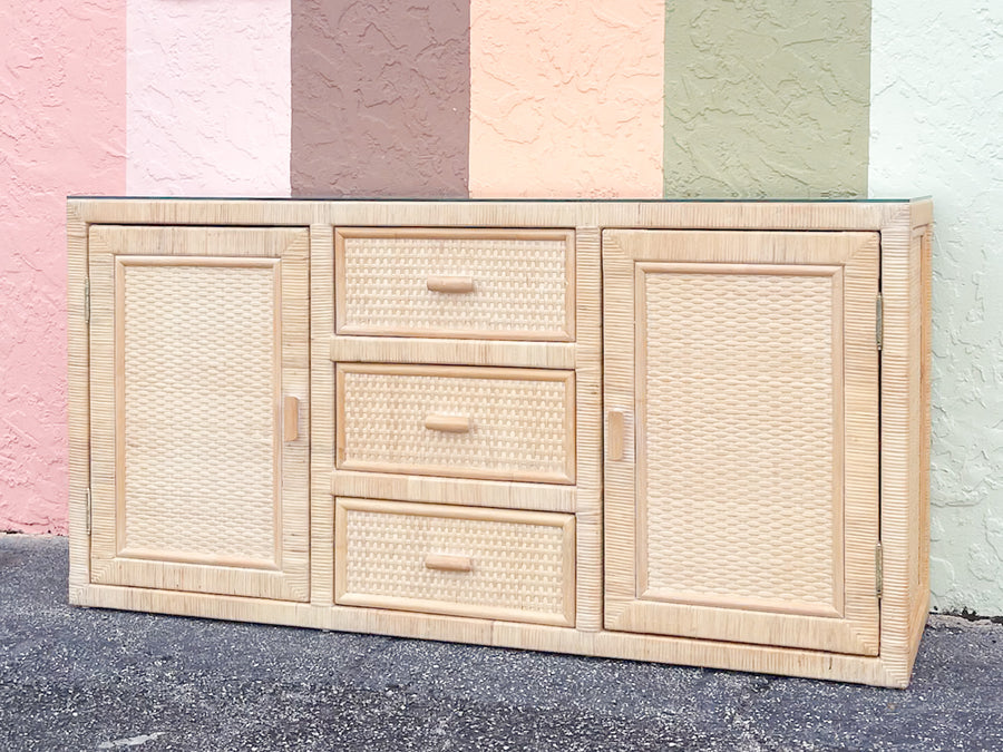 Coastal Style Rattan Wrapped Credenza