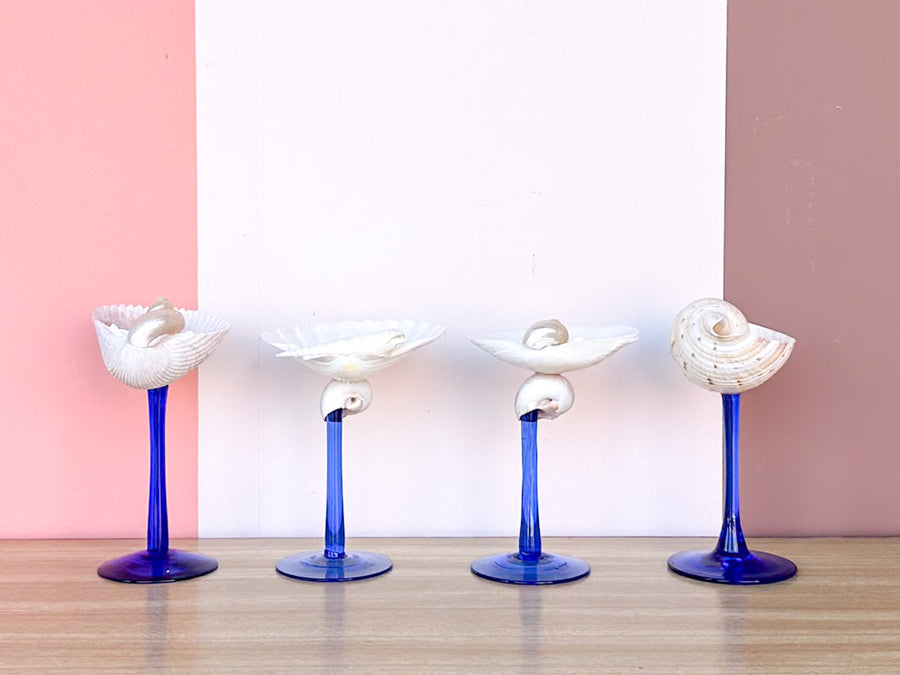 Set of Four Blue Stem Shell Coupes