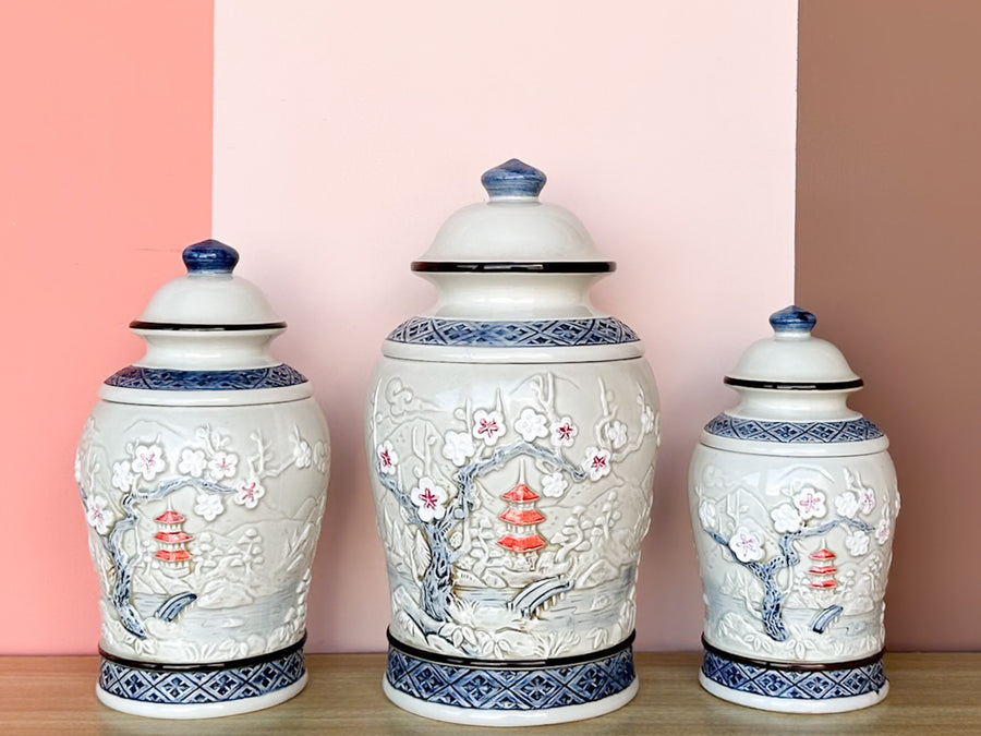 Trio of Pagoda Ginger Jars