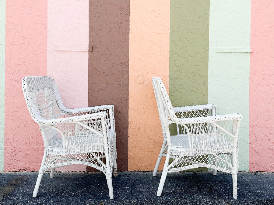 Pair of Braided Wicker Chic Lounge Chairs