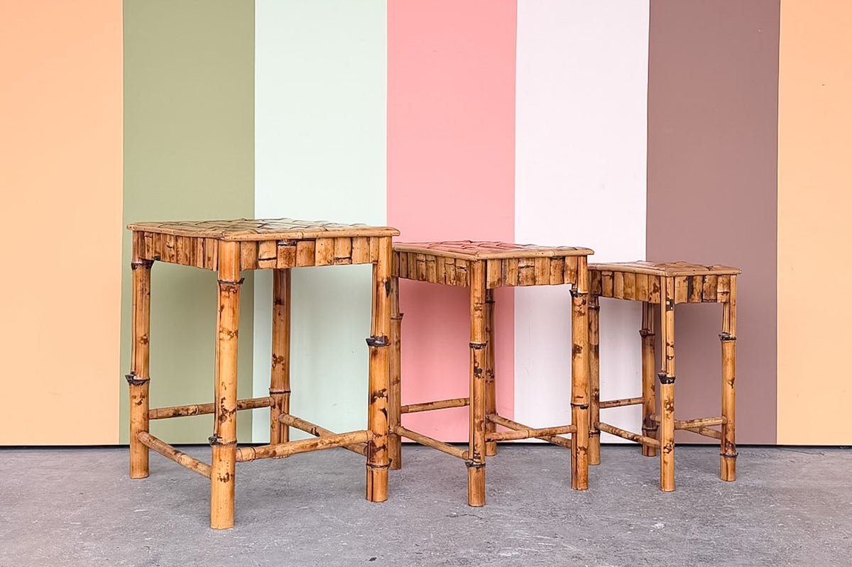 Trio of Tortoiseshell Bamboo Nesting Tables