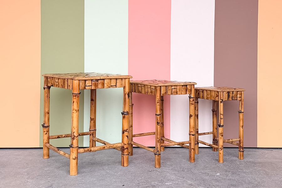 Trio of Tortoiseshell Bamboo Nesting Tables
