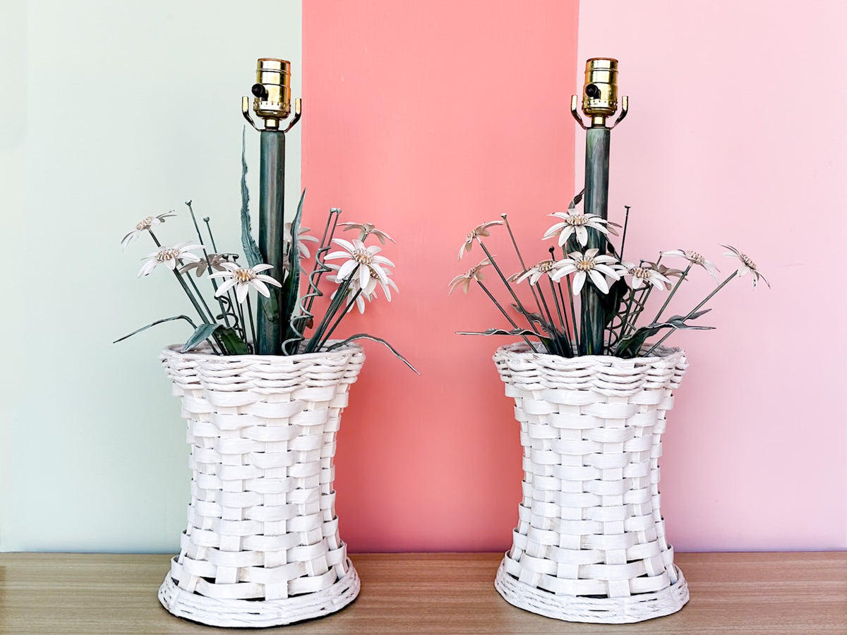 Pair of Sweet Floral Basket Lamps