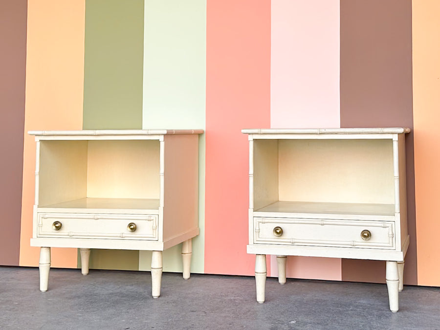 Pair of Palm Beach Chic Faux Bamboo Nightstands