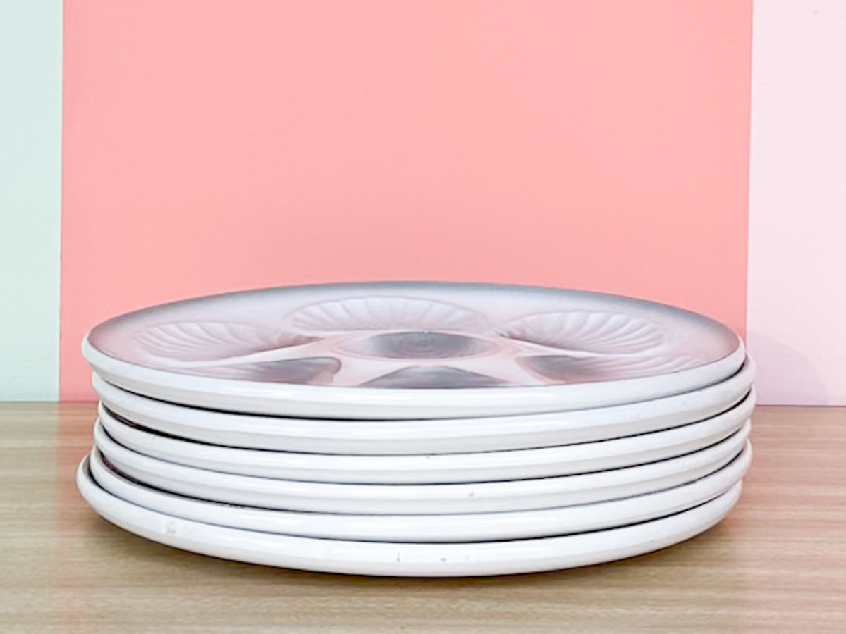 Set of Six Stormy Gray and White French Oyster Plates