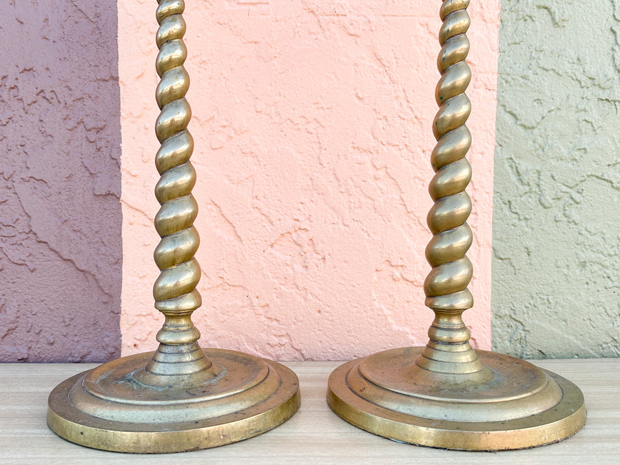 Pair of Frederick Cooper Twisted Brass Lamps