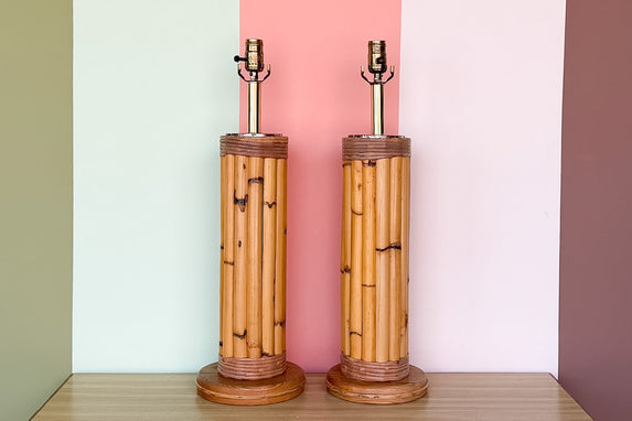 Pair of Old Florida Bamboo Lamps