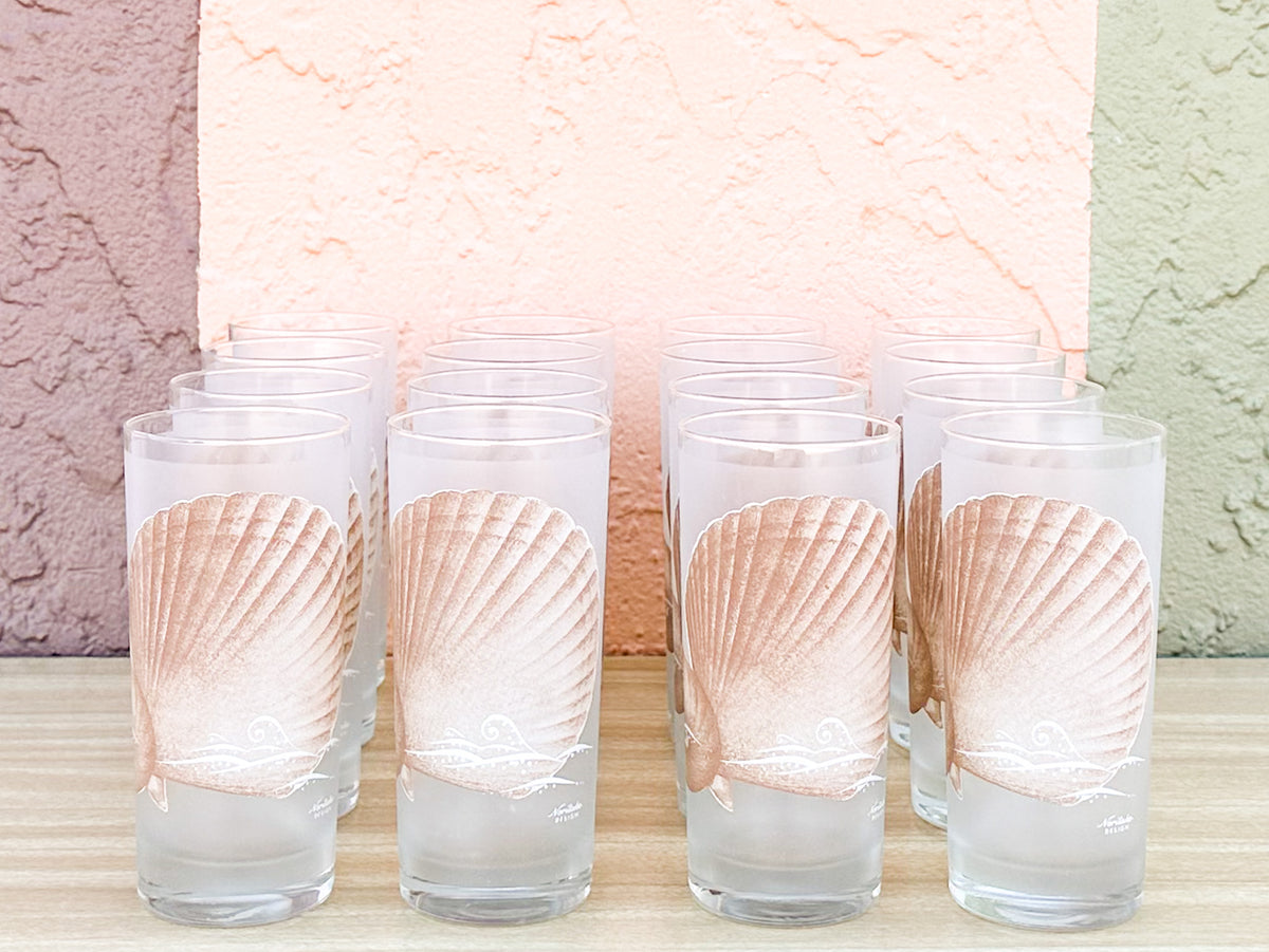 Set of Sixteen Frosted Shell Glassware