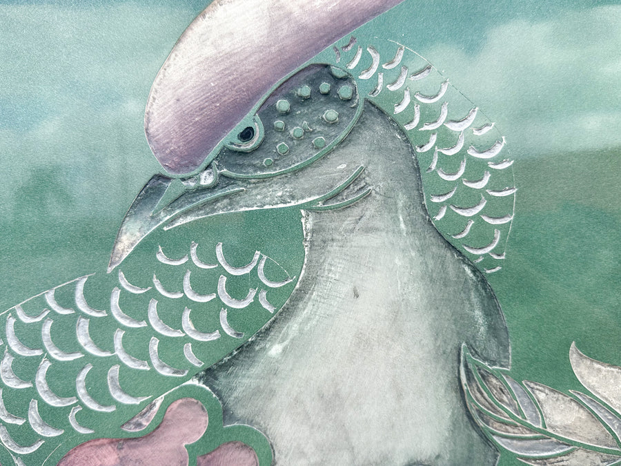 Pink and Green Lacquer Bird Mirror