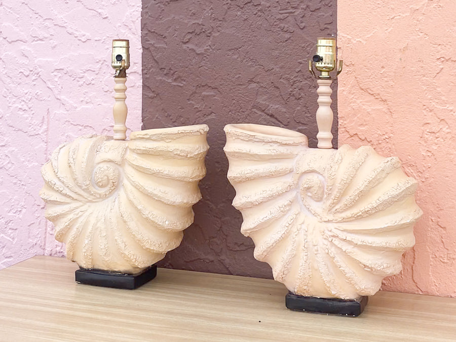 Pair of Plaster Nautilus Lamps