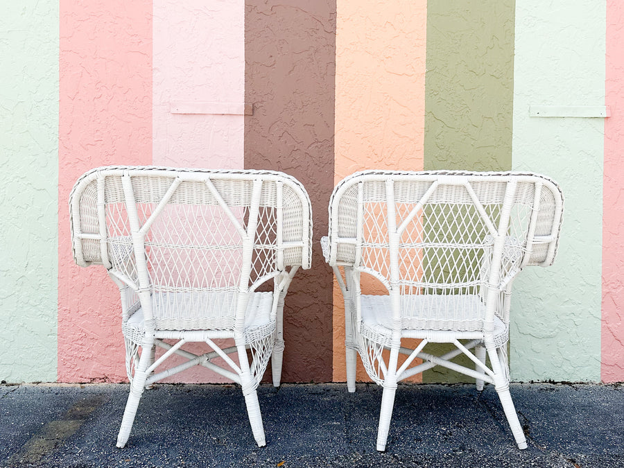 Pair of Braided Wicker Chic Lounge Chairs