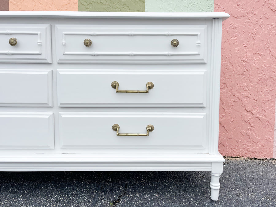 Newly Painted White Faux Bamboo Dresser