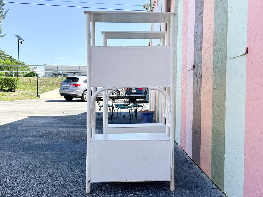 Pair of White Rattan Etageres