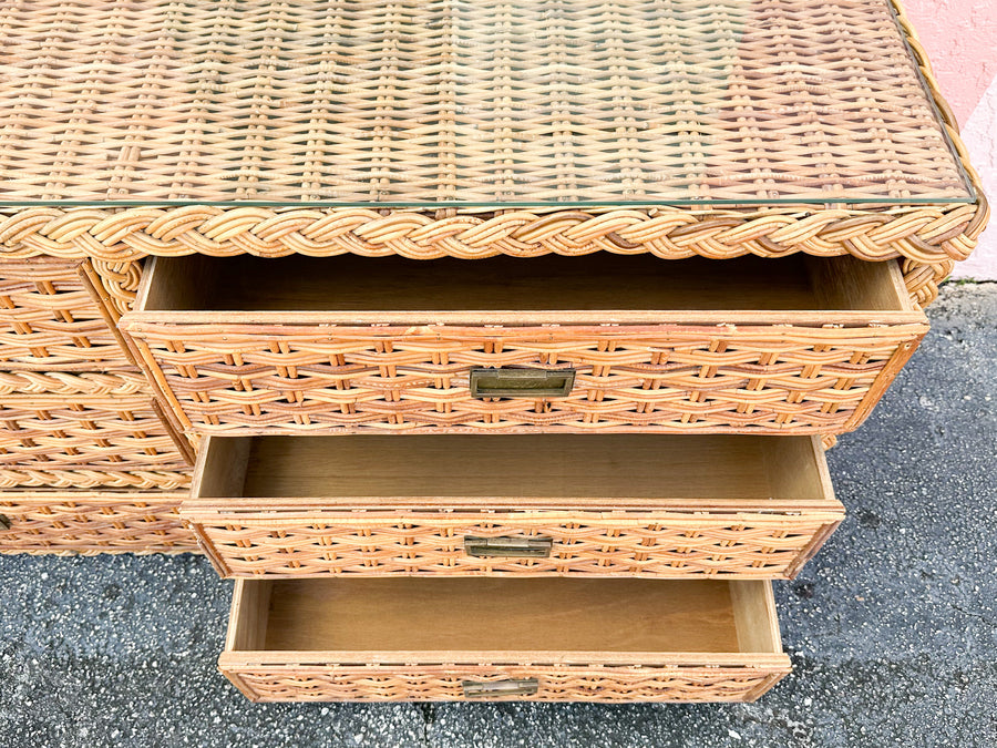 Braided Rattan Wrapped Dresser