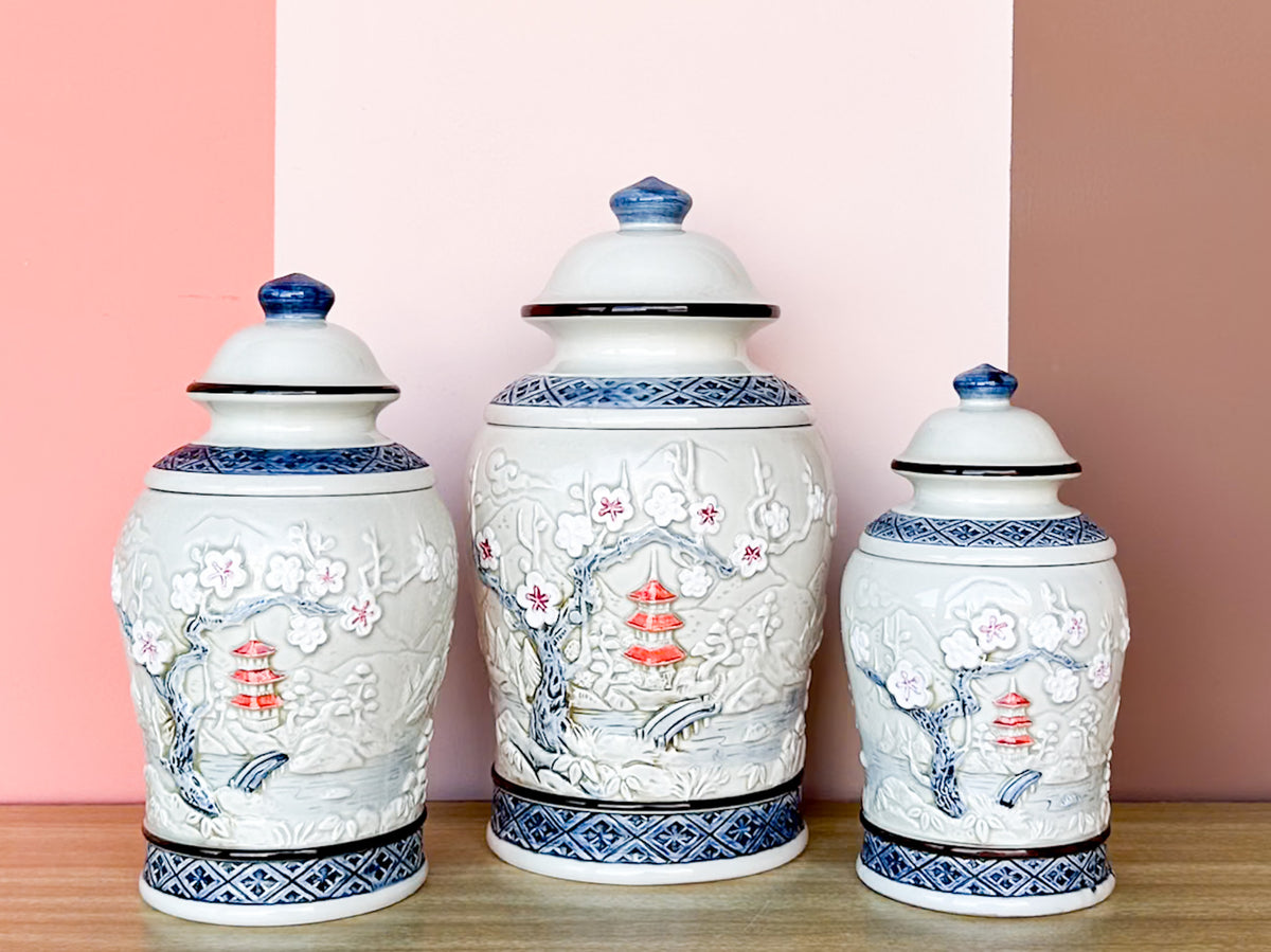 Trio of Pagoda Ginger Jars