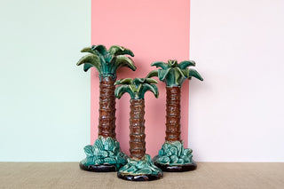 Trio of Majolica Palm Tree Candle Holders