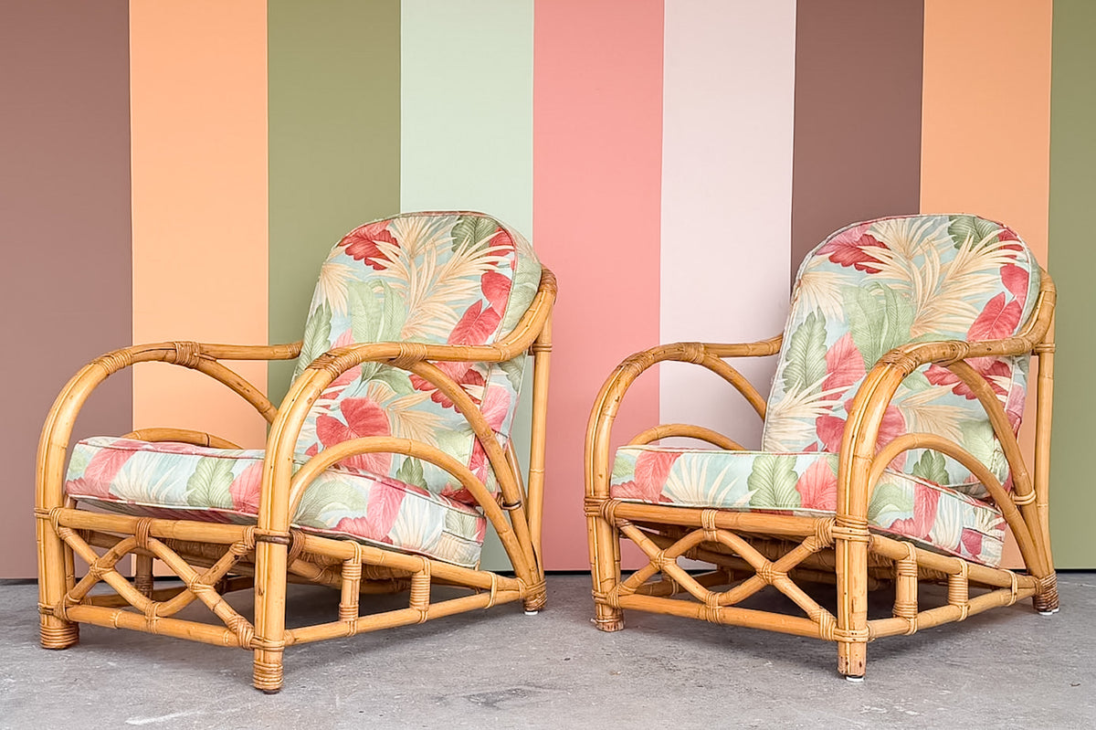 Pair of Old Florida Rattan Lounge Chairs