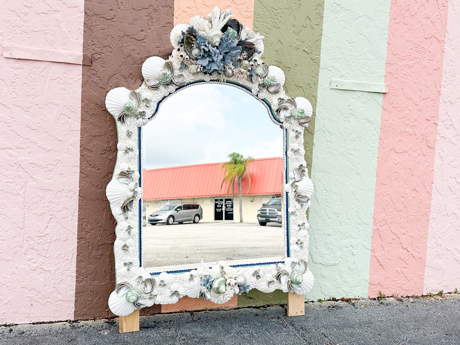 Kips Bay Show House Cobalt and Celadon Custom Shell Mirror