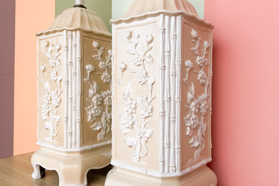 Pair of Chinoiserie Flower Lamps