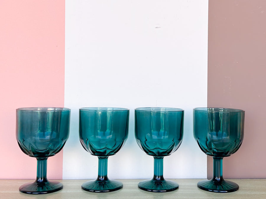 Set of Six Turquoise Goblets