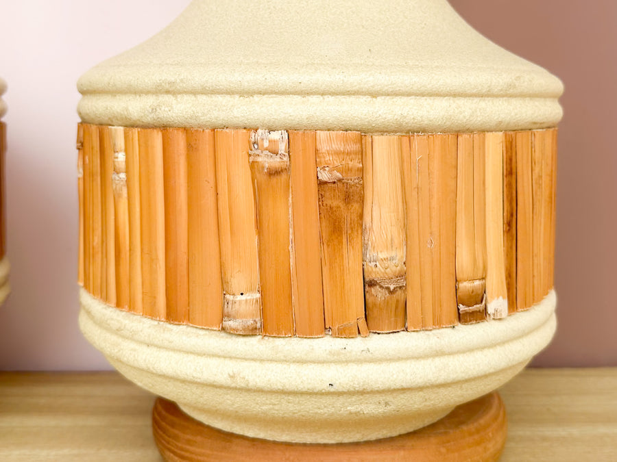 Pair of Ceramic and Bamboo Lamps