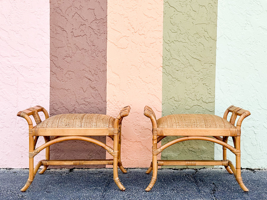 Pair of Rattan Pagoda Stools