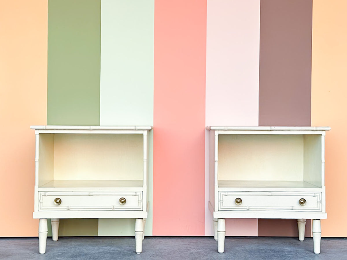 Pair of Palm Beach Chic Faux Bamboo Nightstands