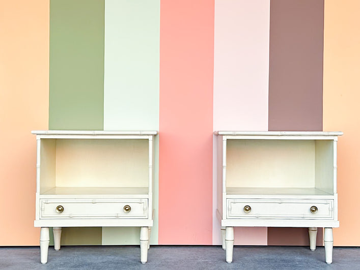 Pair of Palm Beach Chic Faux Bamboo Nightstands