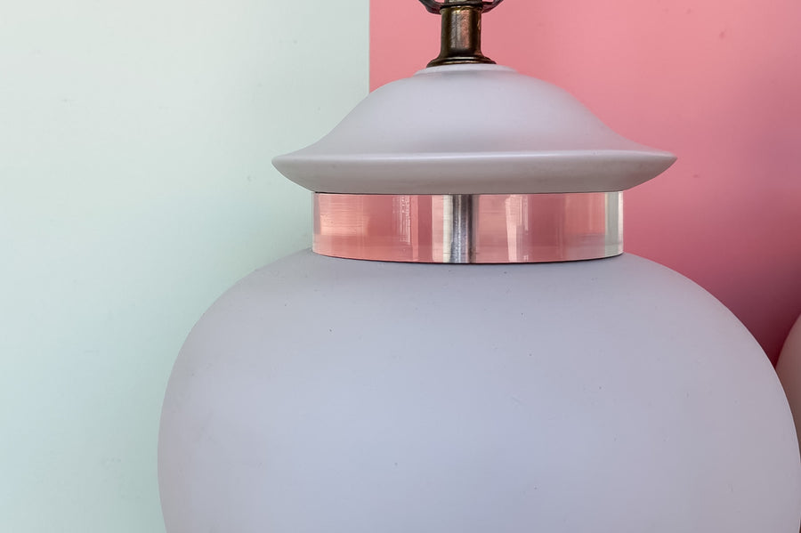 Pair of MCM White Ginger Jar Lamps