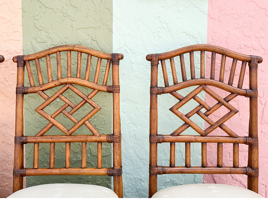 Set of Six Fretwork Rattan Dining Chairs