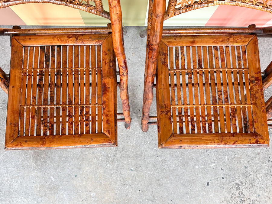 Set of Four Bamboo and Cane Folding Chairs