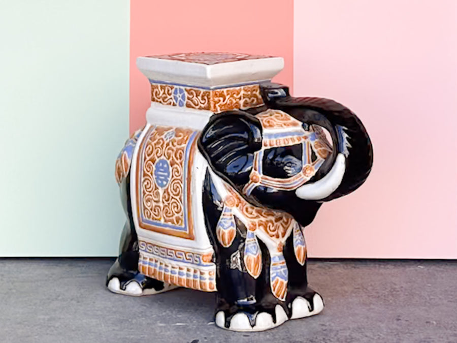 Black Ceramic Elephant Garden Seat
