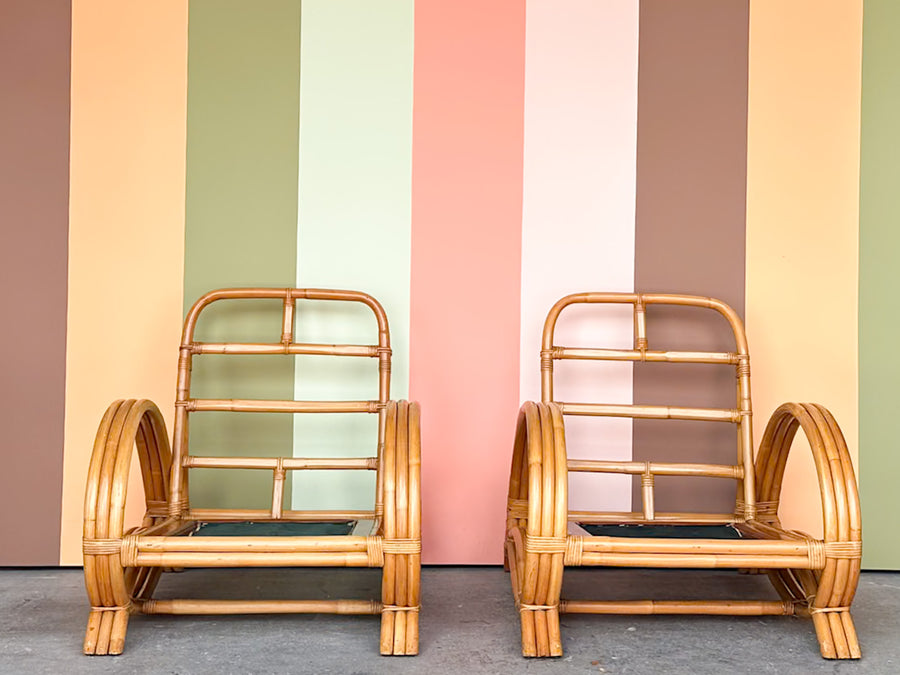 Pair of Old Florida Rattan Lounge Chairs