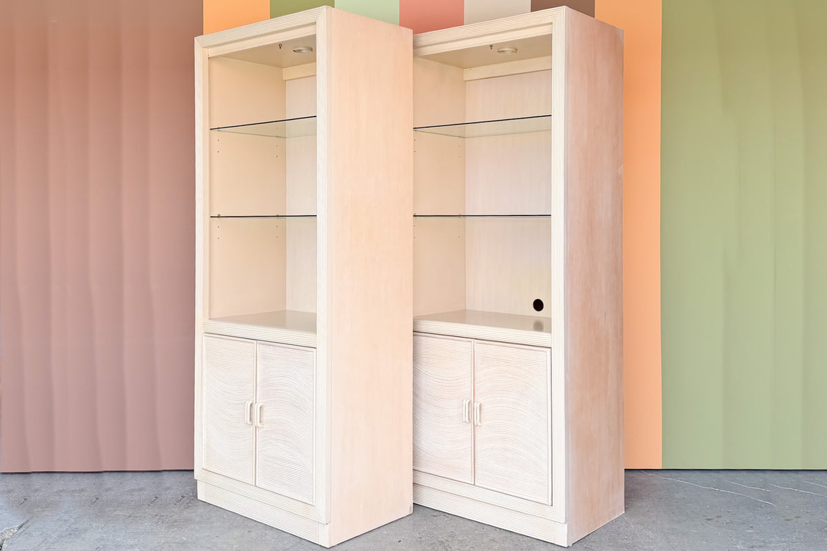 Pair of Coastal Pencil Reed Rattan Cabinets