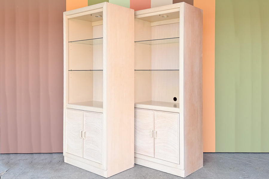 Pair of Coastal Pencil Reed Rattan Cabinets