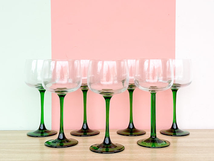 Set of Six French Green Stemware