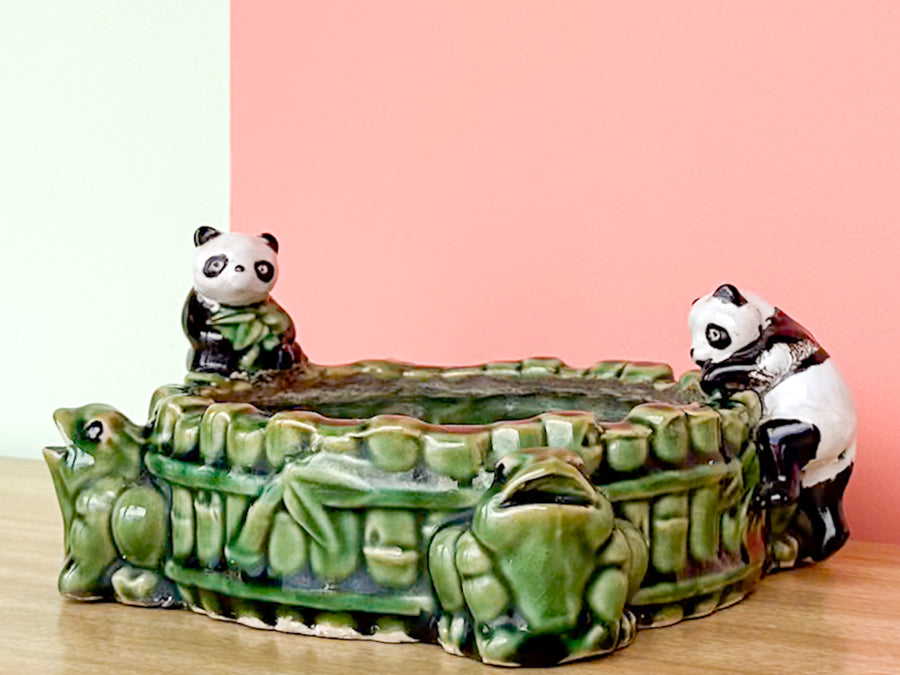 Panda and Frog Faux Bamboo Cachepot