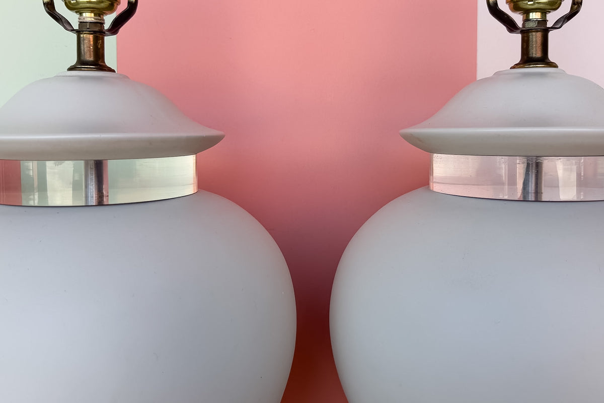 Pair of MCM White Ginger Jar Lamps