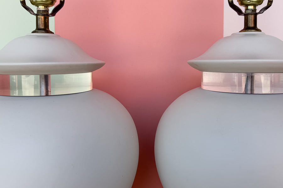 Pair of MCM White Ginger Jar Lamps