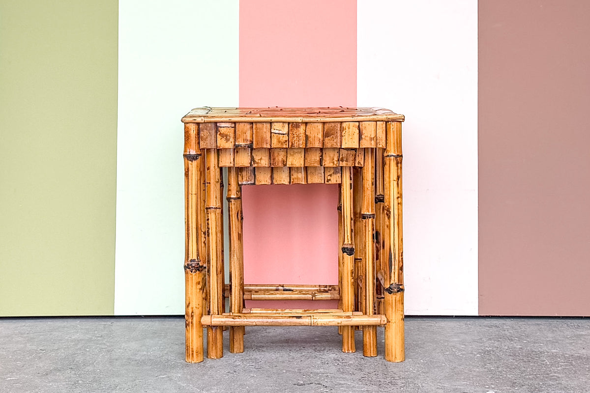 Trio of Tortoiseshell Bamboo Nesting Tables